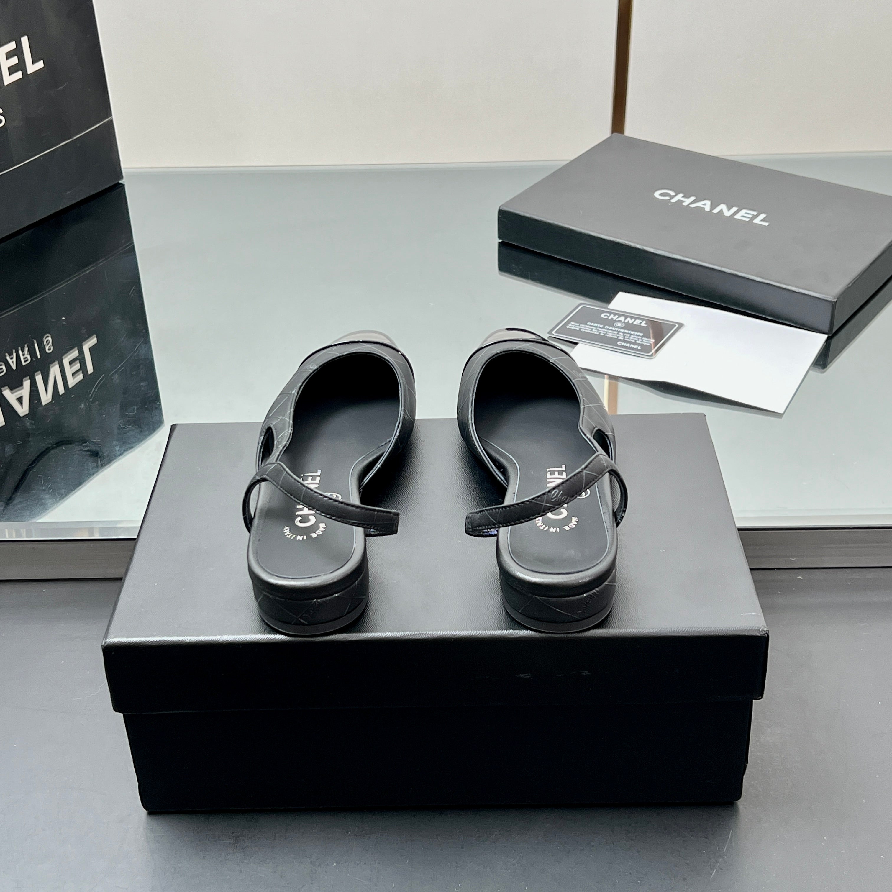 CC SLINGBACK 25S 25 MM IN BLACK LAMBSKIN WITH CHECK PATTERN
