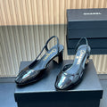 CHANEL 25S SLINGBACK SHOES IN BLACK GLOSSY CALFSKIN