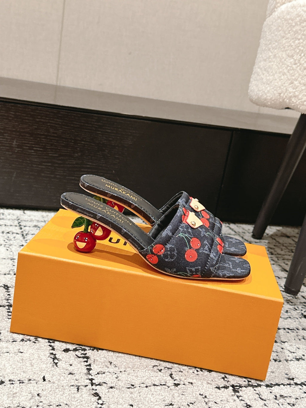 LV CHERRY HIGH HEELS 25S 55 MM IN CHARCOAL BLACK DENIM STYLE 10