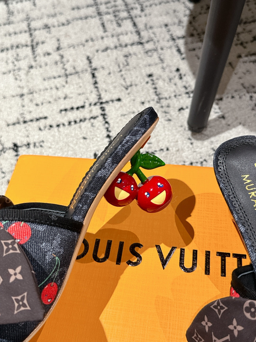 LV CHERRY HIGH HEELS 25S IN NAVY BLUE DENIM WITH BOW STYLE 2