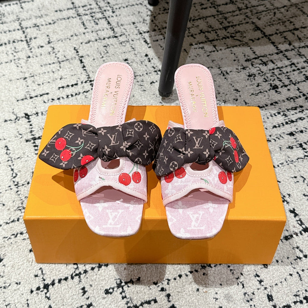 LV CHERRY HIGH HEELS 25S IN LIGHT PINK DENIM WITH BOW STYLE 4