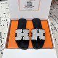 HM 26ss Oran Sandals Black White Canvas Cowhide 617213