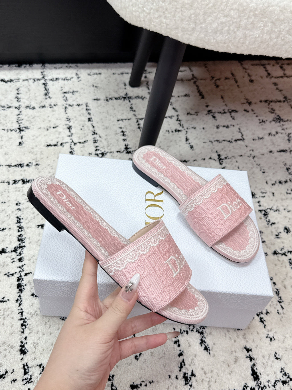 CD 26 Embroidered Slippers Pink Canvas 617082