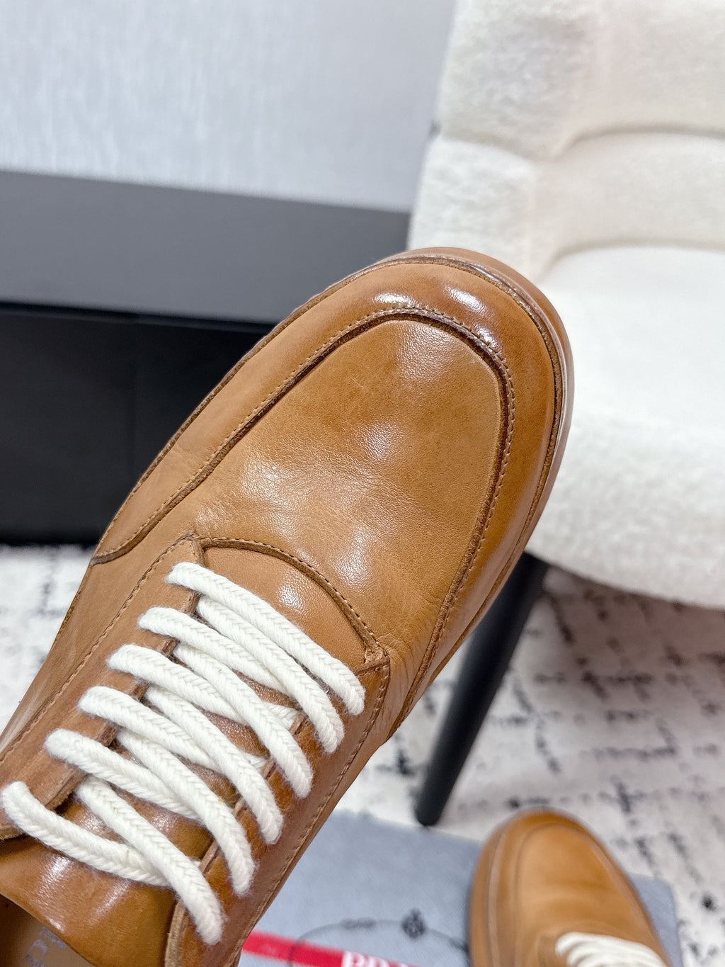 PRADA 26S SNEAKERS IN GOLDEN BROWN SHINY CALFSKIN