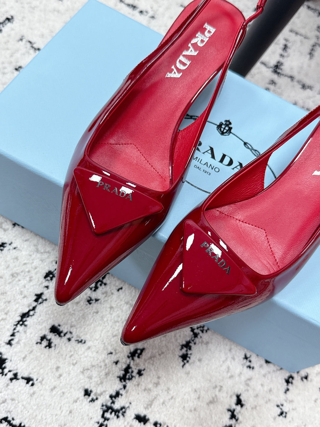 PRADA 26S SLINGBACK PUMPS 60MM IN DARK RED PATENT CALFSKIN
