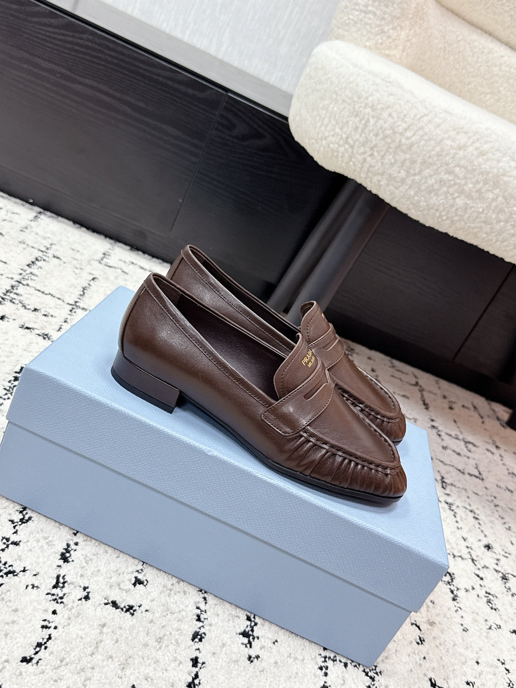 PRADA 26S LOAFERS 25MM IN DARK BROWN CALFSKIN