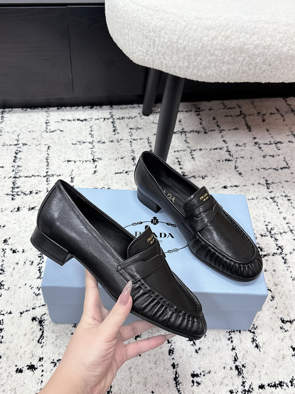 PRADA 26S LOAFERS 25MM IN BLACK CALFSKIN