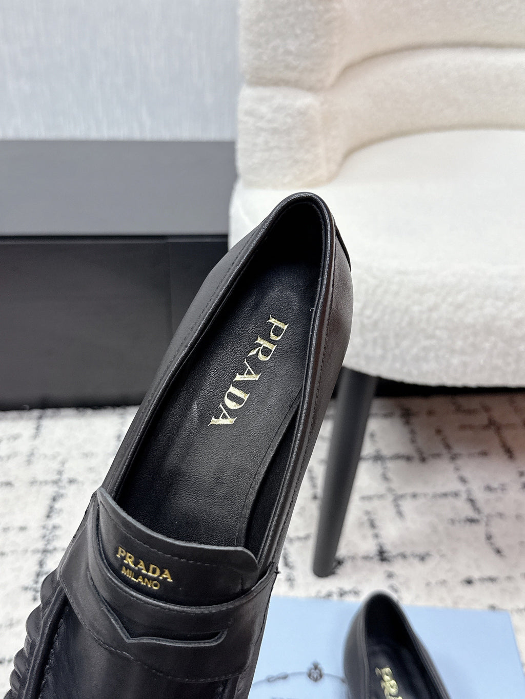 PRADA 26S LOAFERS 25MM IN BLACK CALFSKIN