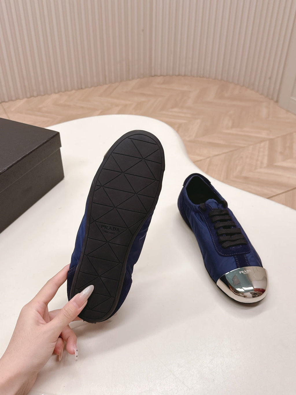 PRA 26S Mary Jane Navy Blue Sliver Canvas Suede 600624