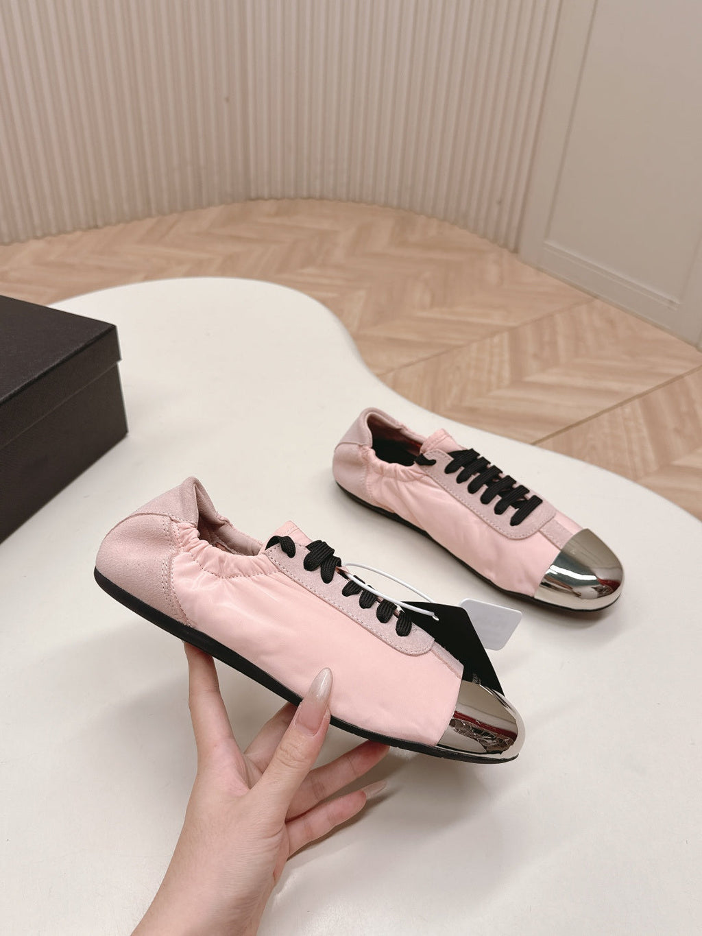 PRA 26S Mary Jane White Light Pink Sliver Canvas Suede 600626