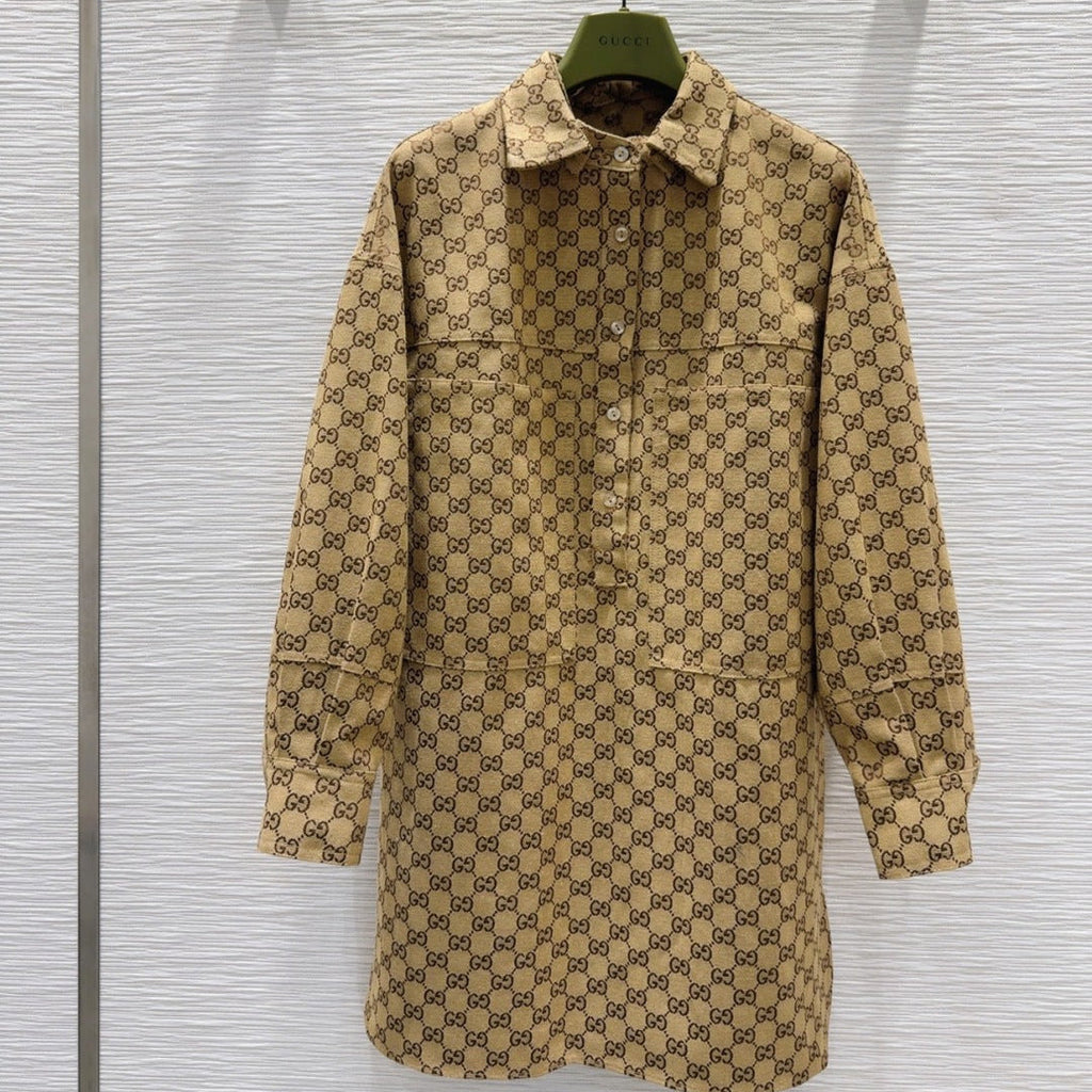 Gucci 2025 Shirt Camel and Ebony Polyester Fiber