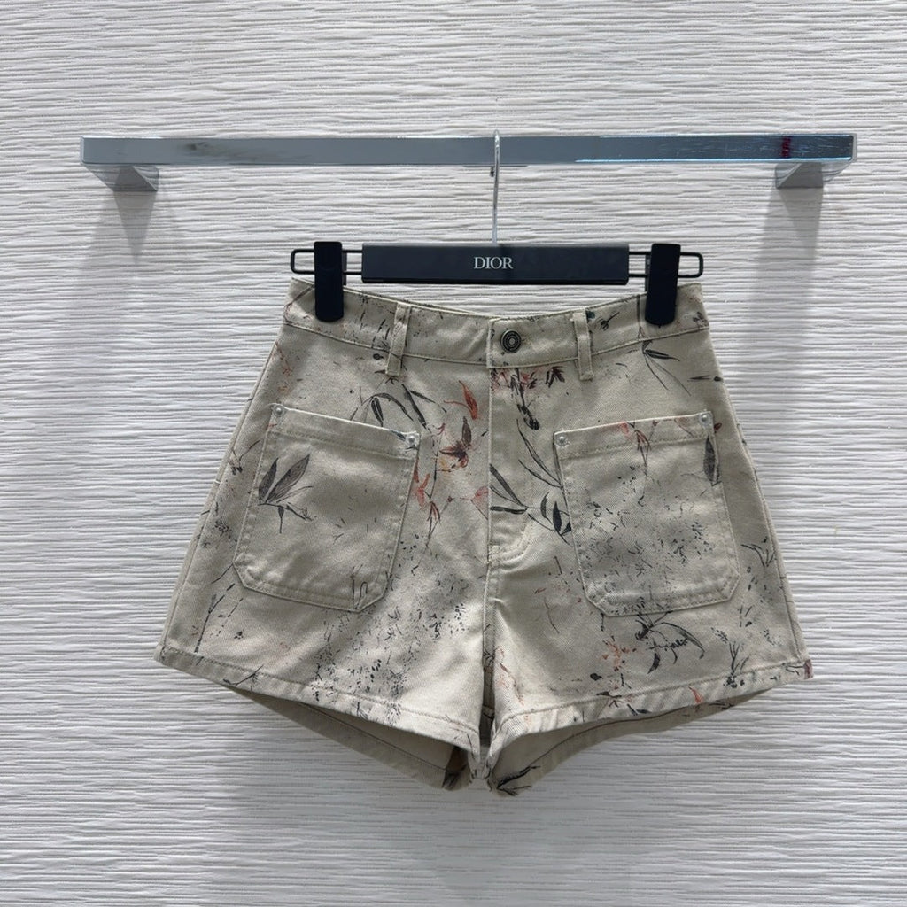 CD 25 Ink And Floral Short Beige Cotton