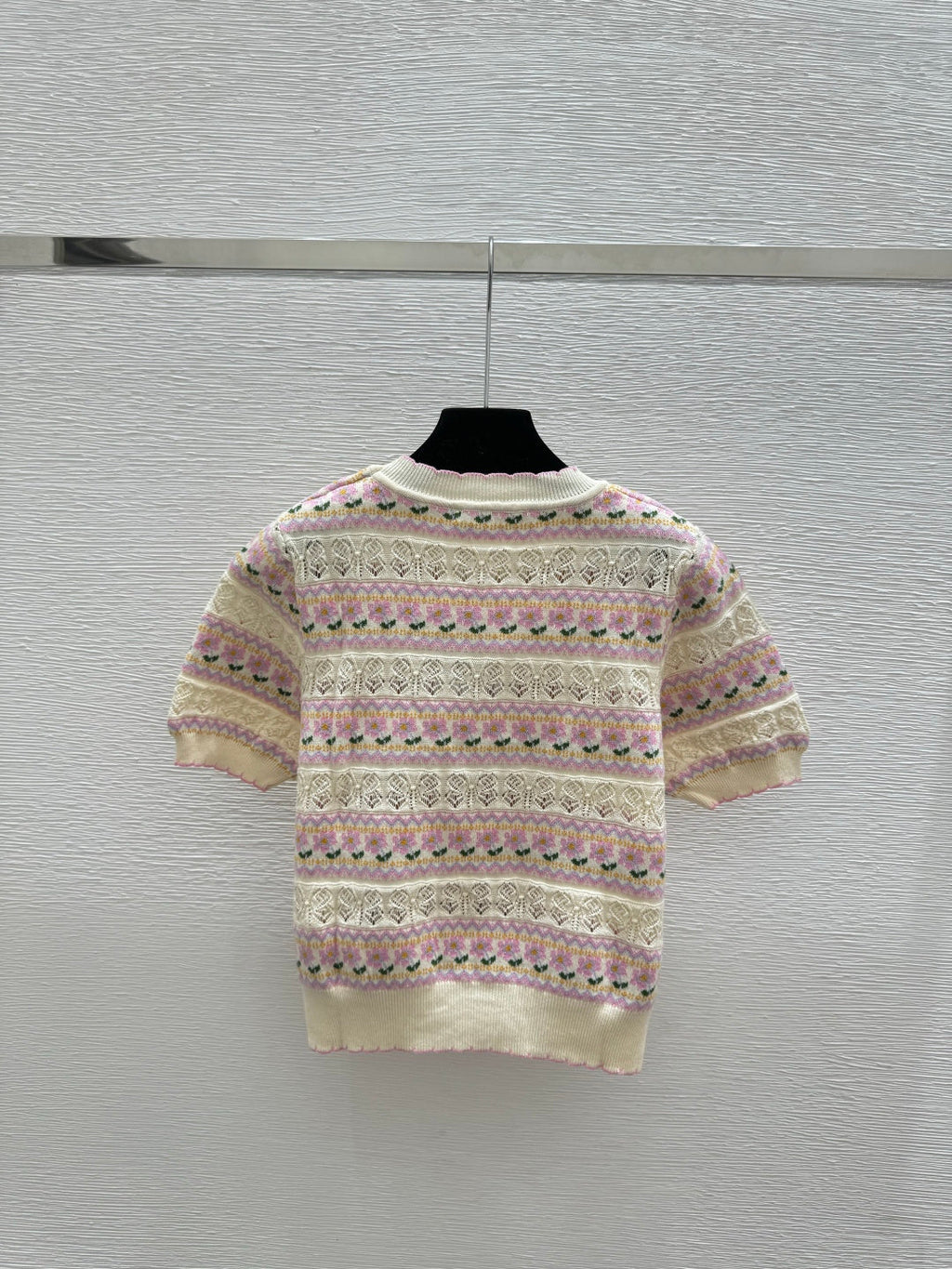 Dior 2026 Short-sleeve Knit Sweater Pink Cream Wool