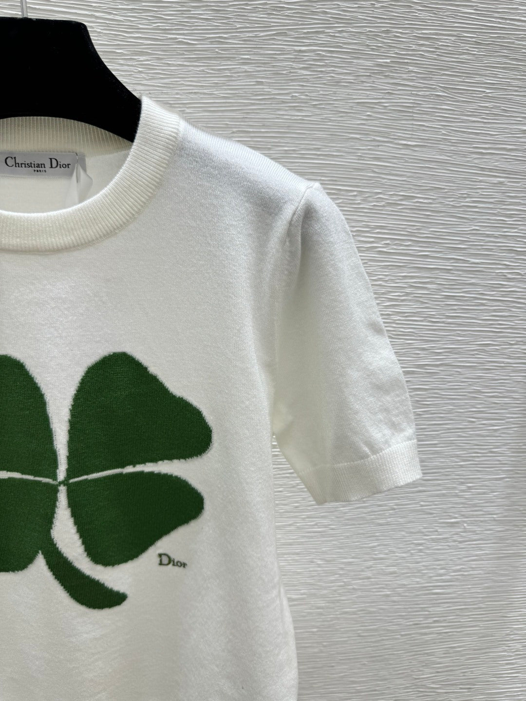 Dior 2026 Clover Embroidery T-shirt White and Pink Wool
