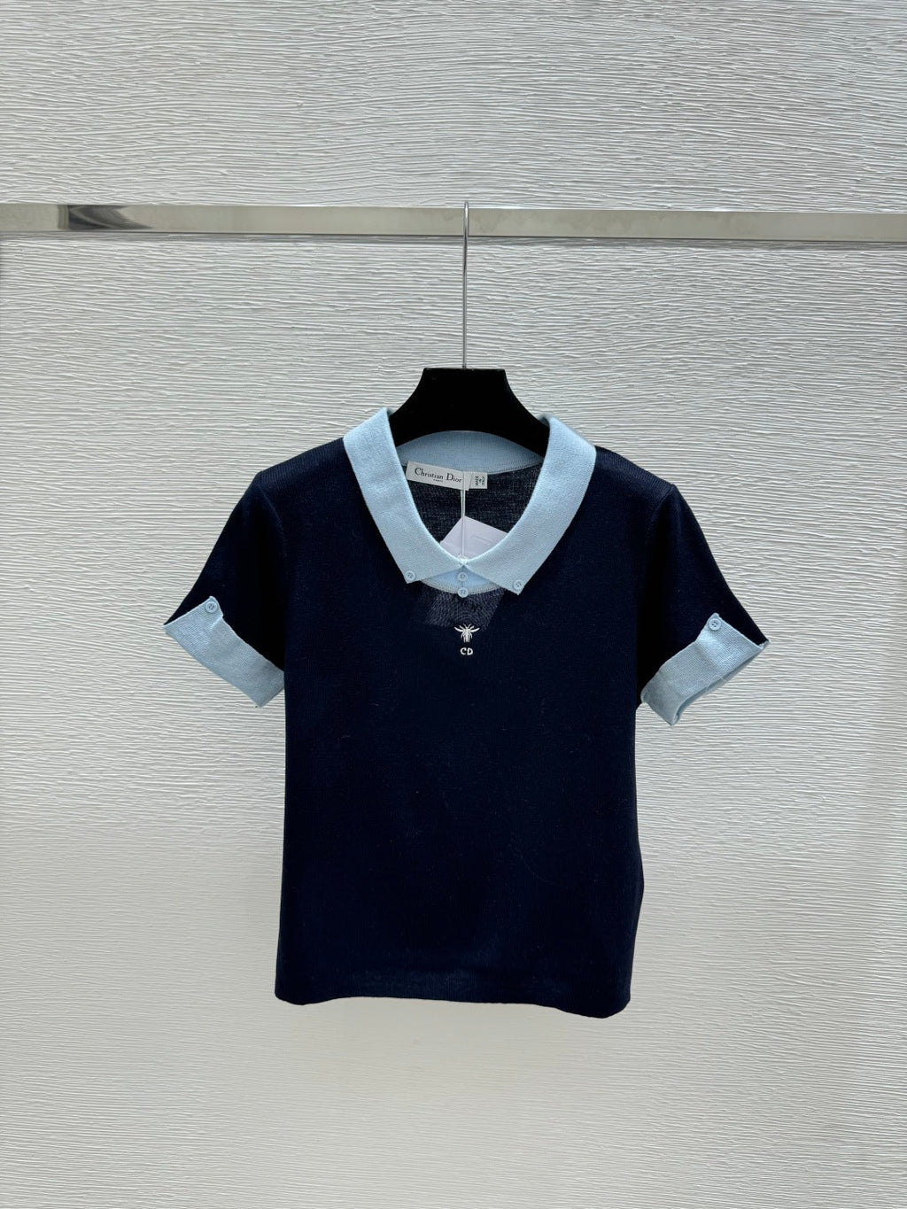 Dior 2026 Polo Shirt White and Navy Blue Wool