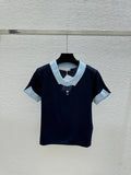Dior 2026 Polo Shirt White and Navy Blue Wool