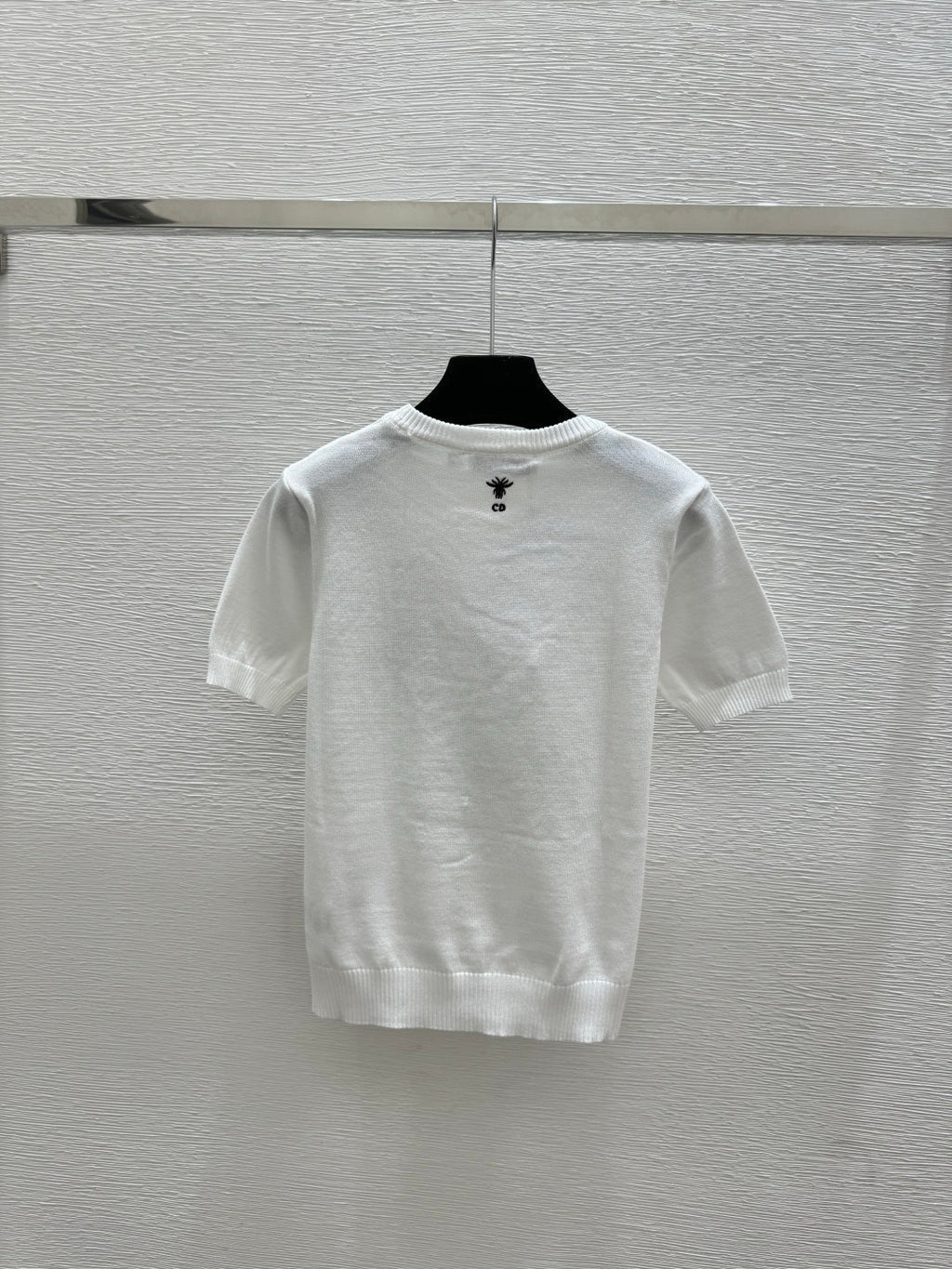 Dior 2026 Floral Crew Neck Knitted Short-Sleeve Top White and Pink Wool