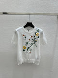 Dior 2026 Floral Crew Neck Knitted Short-Sleeve Top White and Pink Wool