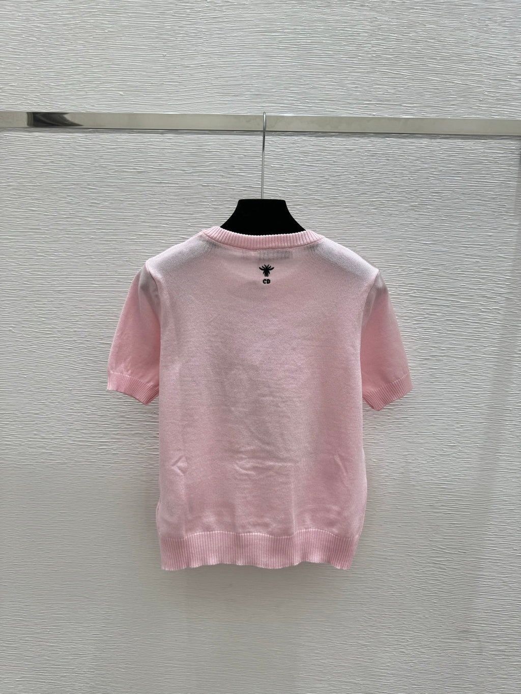 Dior 2026 Floral Crew Neck Knitted Short-Sleeve Top White and Pink Wool
