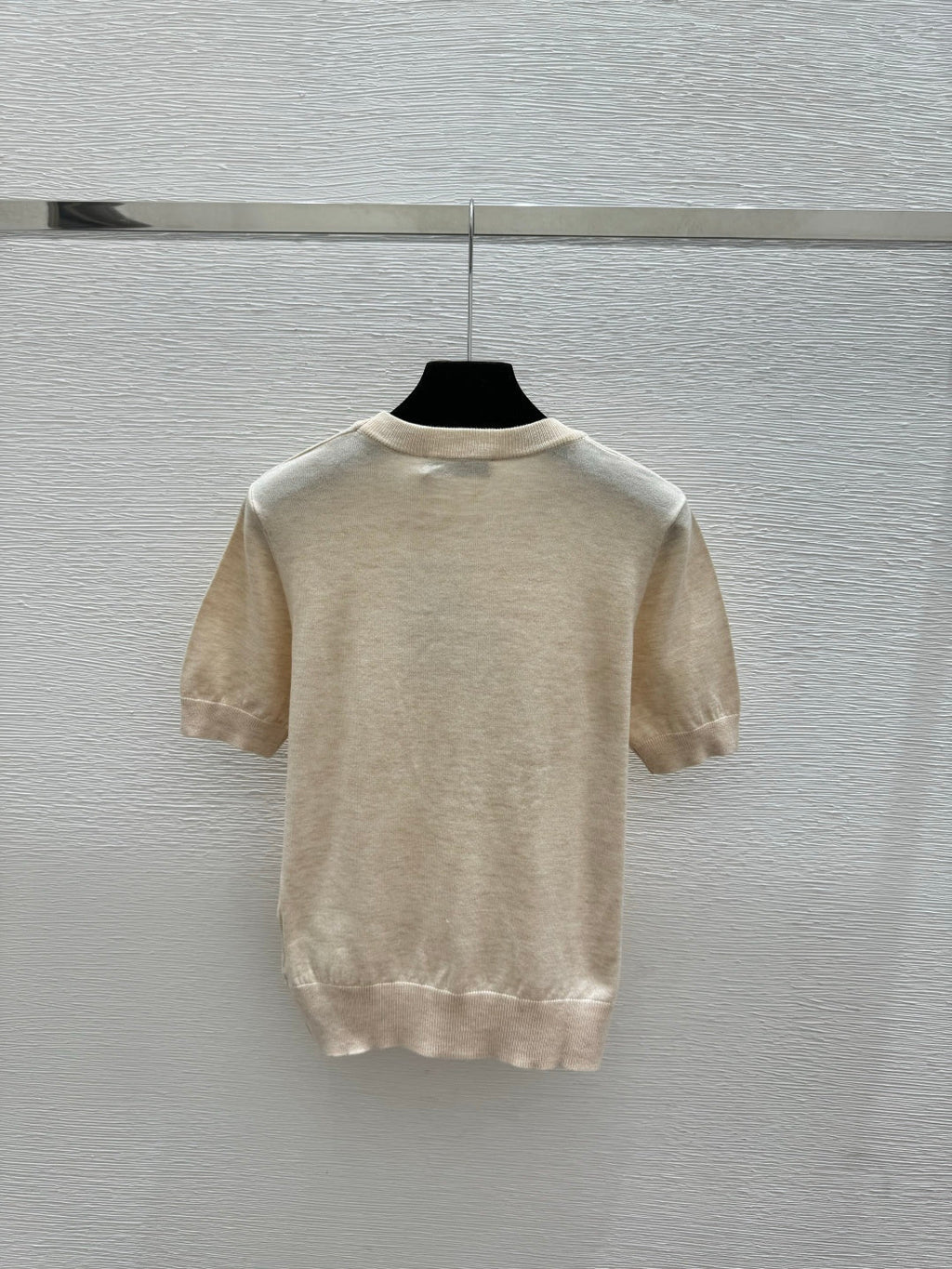 Dior 2026 Embroidered Logo Short-Sleeve Knit Top Blue and Beige Wool 374945