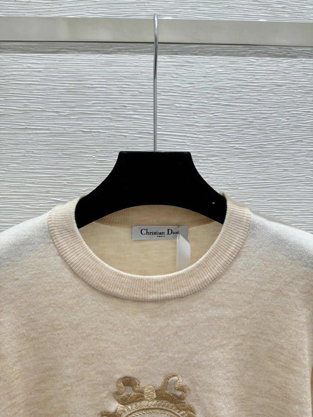 Dior 2026 Embroidered Logo Short-Sleeve Knit Top Blue and Beige Wool 374945