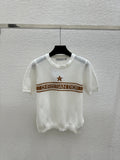 Dior 2026 Mesh Knit Short-Sleeve Top Brown and White Wool 341180