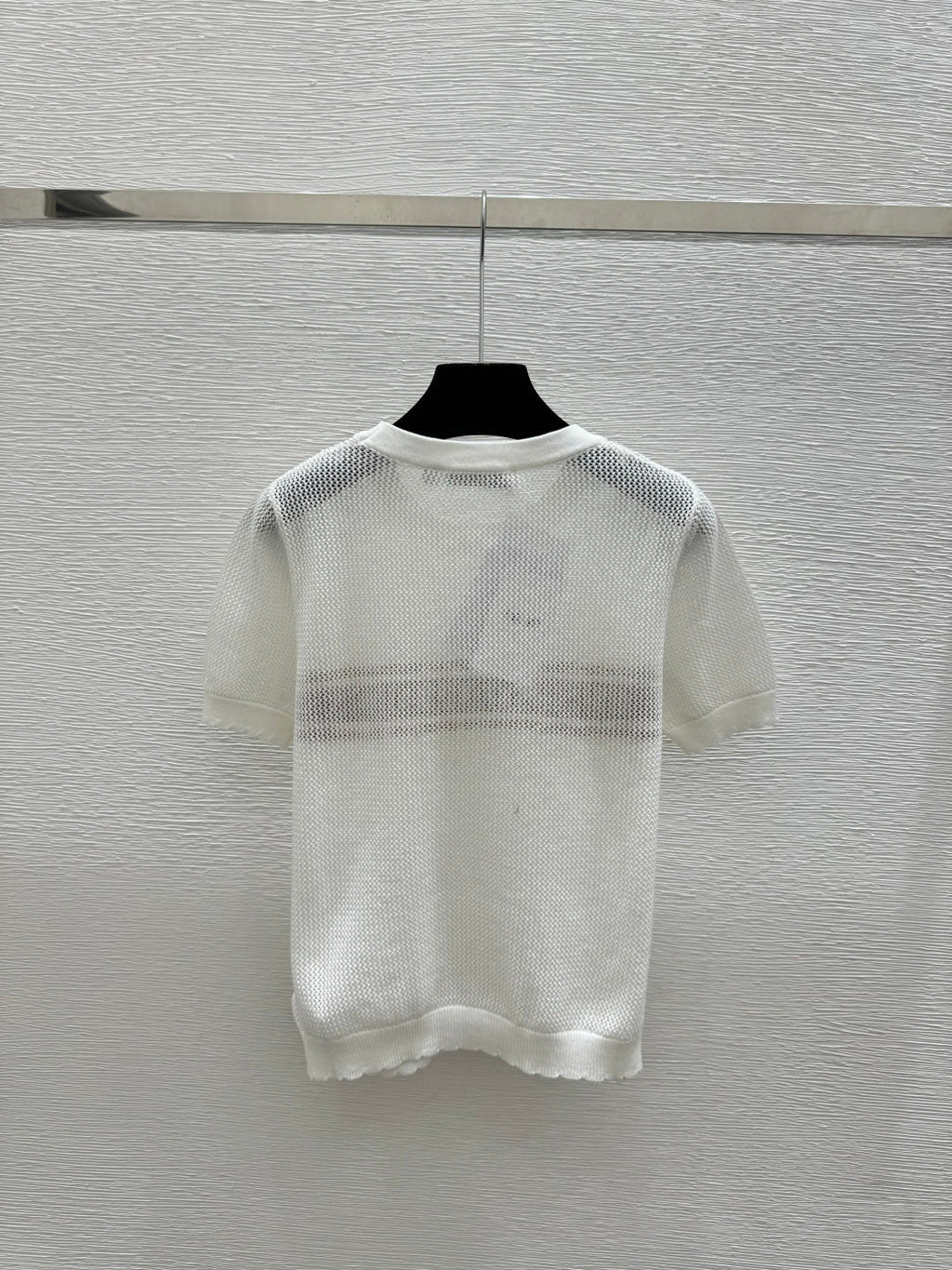 Dior 2026 Mesh Knit Short-Sleeve Top Brown and White Wool 341180
