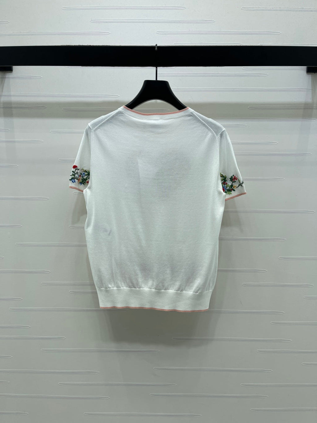 Dior 2026 Embroidered Floral Knit Short-Sleeve T-Shirt White mix Colors Wool