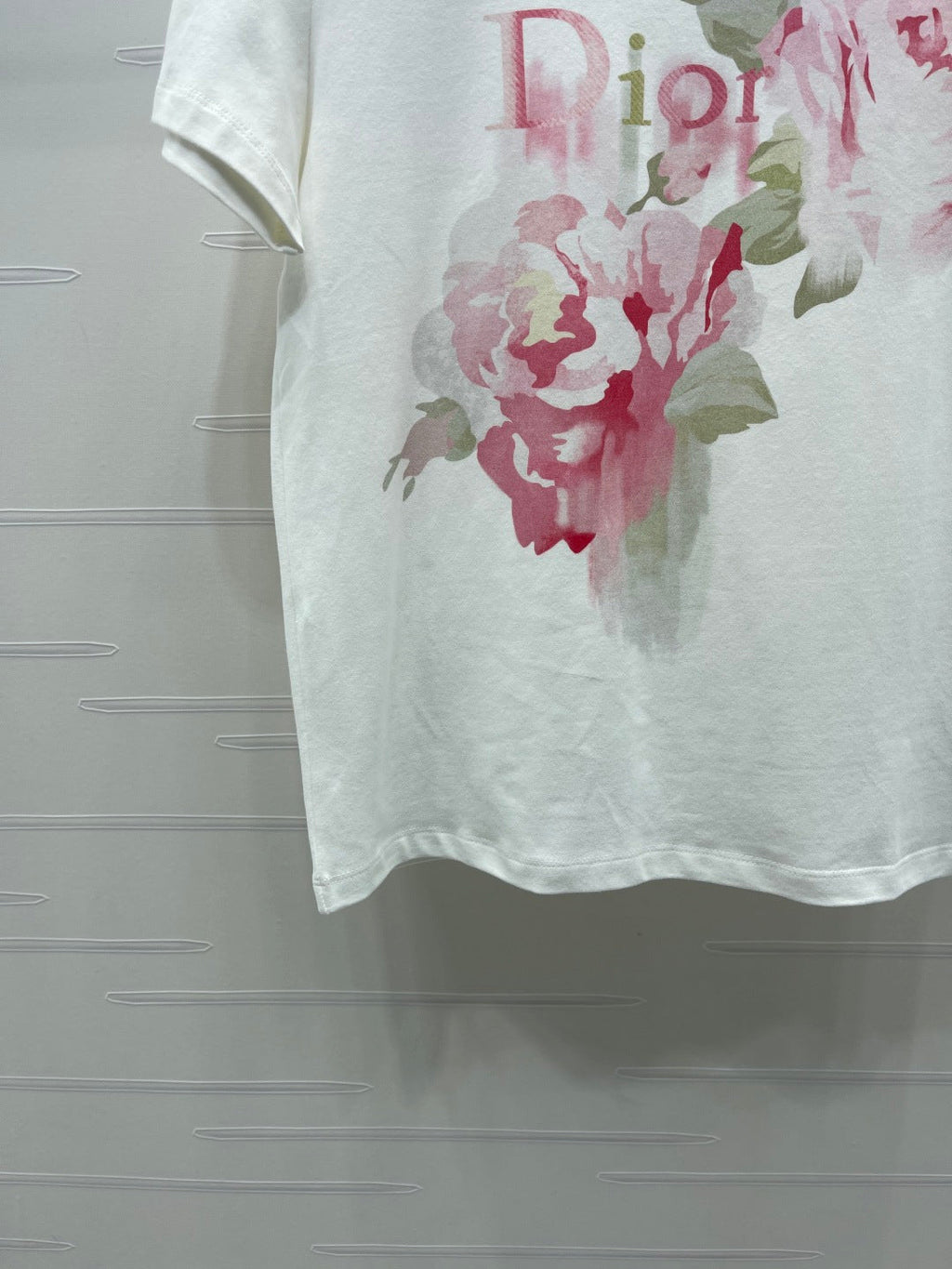 Dior 2026 Painted Rose T-shirt White Pink Cotton