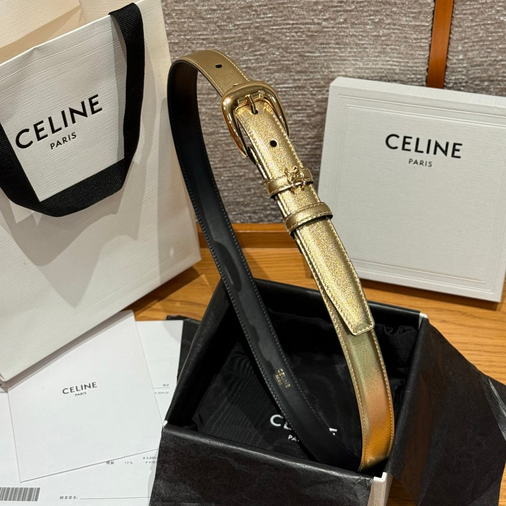 CL Gold 25mm Triomphe Metal Gold Metallic Black Cowhide  615555