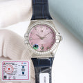 Omega Constellation 29mm Diamond Bezel Diamond Numerals Crocodile Leather