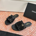 CC 26s Slippers Black Fabric Sheepskin 648230