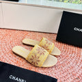 CC 26s Slippers Yellow Beige Fabric Sheepskin 648231