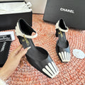 CC 26s Mary Jane Sandals Black White Sheepskin 648193