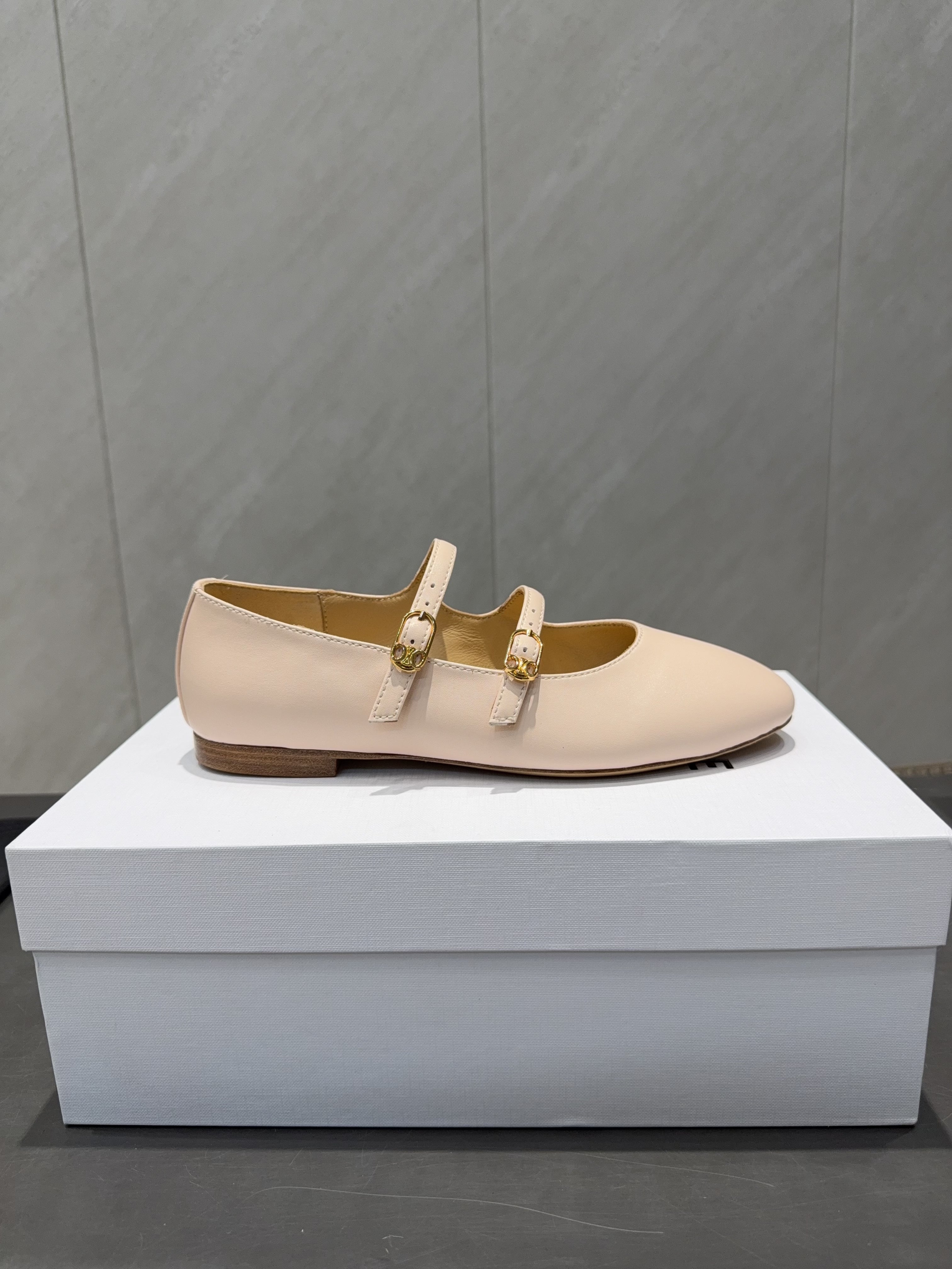 CELINE 26S BALLET FLATS IN BEIGE CALFSKIN