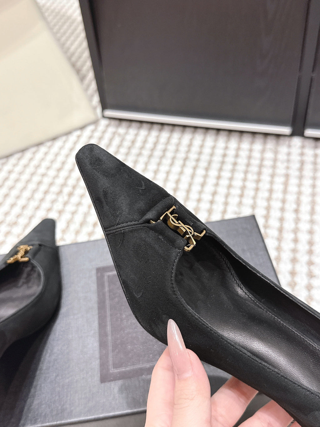 YSL 26ss High Heel Pumps 75 Black Suede 654701