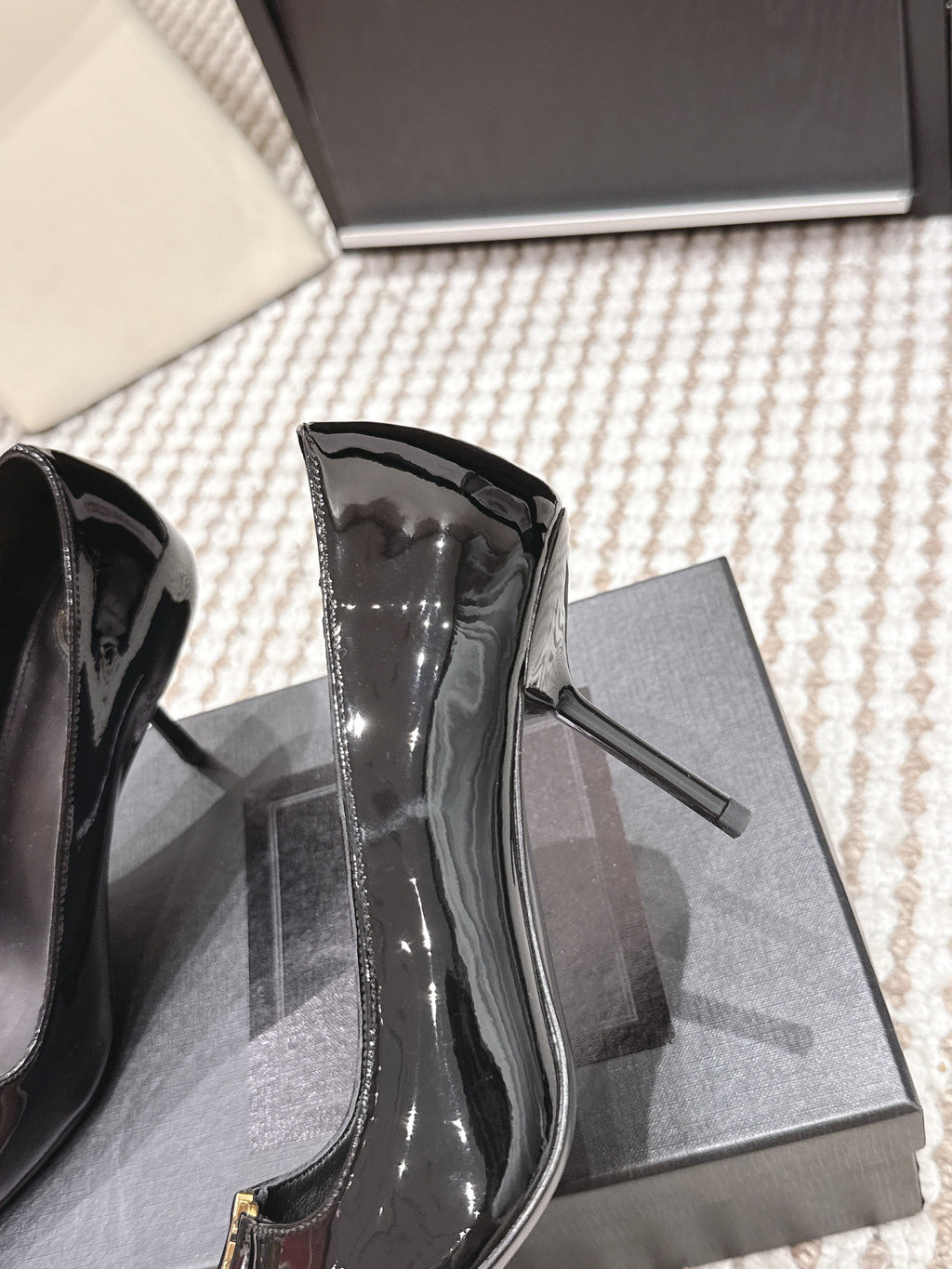 YSL 26ss High Heel Pumps 75 Black Patent Leather 654702