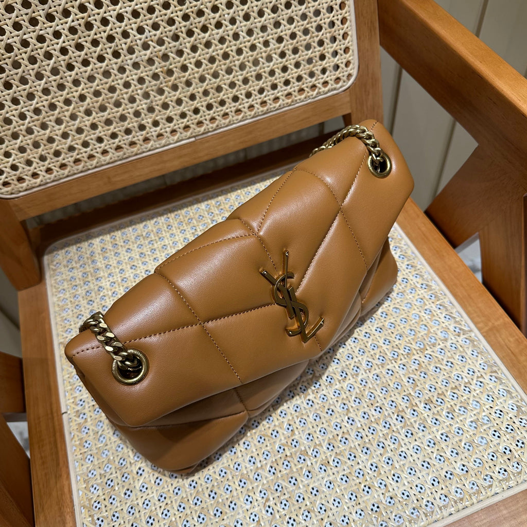 YSL Loulou Puffer Quilted Bag Brown Gold Lambskin  338793