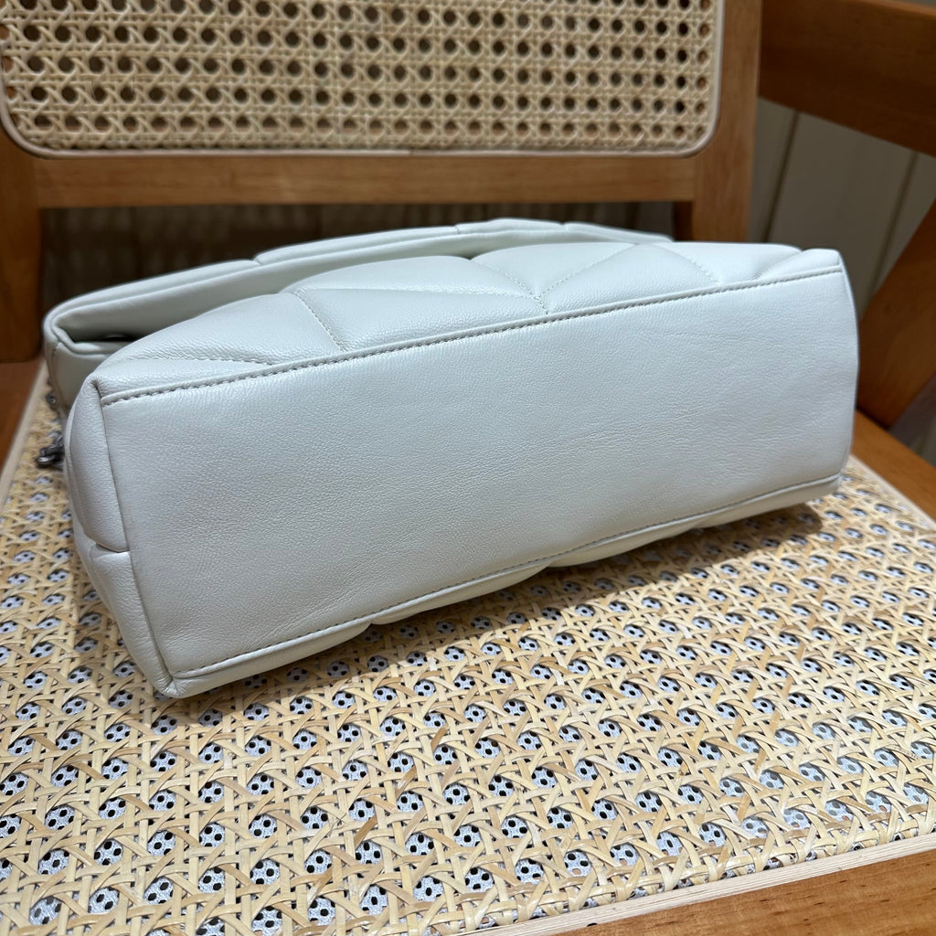 YSL Loulou Puffer Quilted Bag White Silver Lambskin 338859
