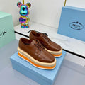PRADA 25S FLAT WEDGE SHOES 60MM IN DARK BROWN CALFSKIN