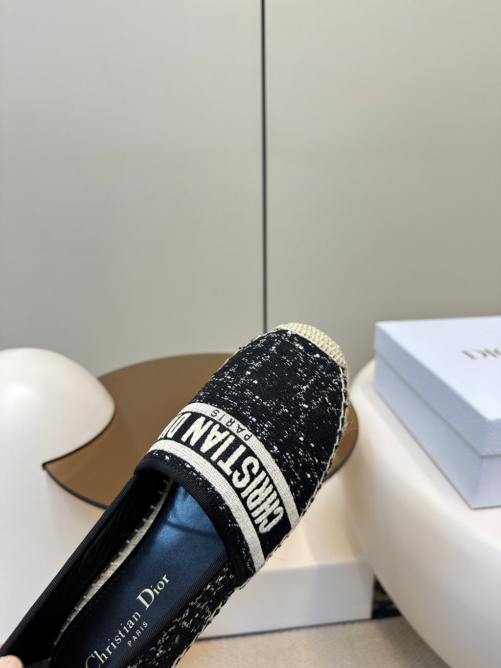GRANVILLE ESPADRILLE BLACK OBLIQUE EMBROIDERED COTTON