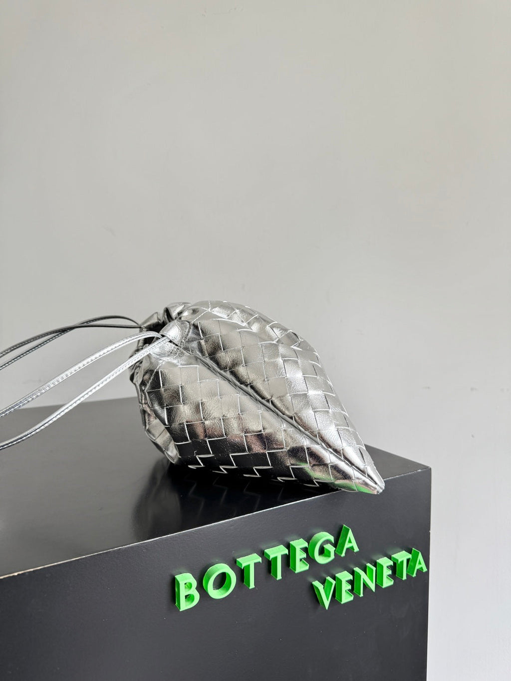 Bottega Veneta 2026 Dust Bag Silver Laminated Leather