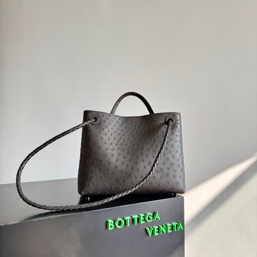 Bottega Veneta 2026 Andiamo Bag Dark Brown Ostrich Leather