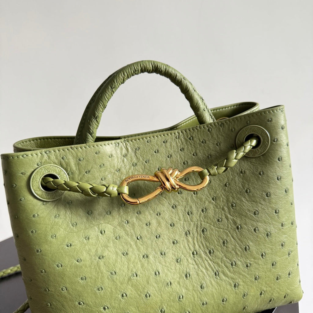 Bottega Veneta 2026 Andiamo Bag Avocado Green Ostrich Leather