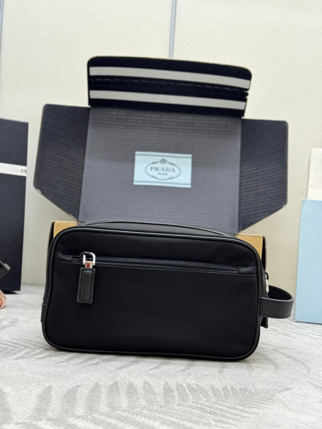 PRADA 25S CLUTCH BAG 22 IN BLACK NYLON SILVER HARDWRE
