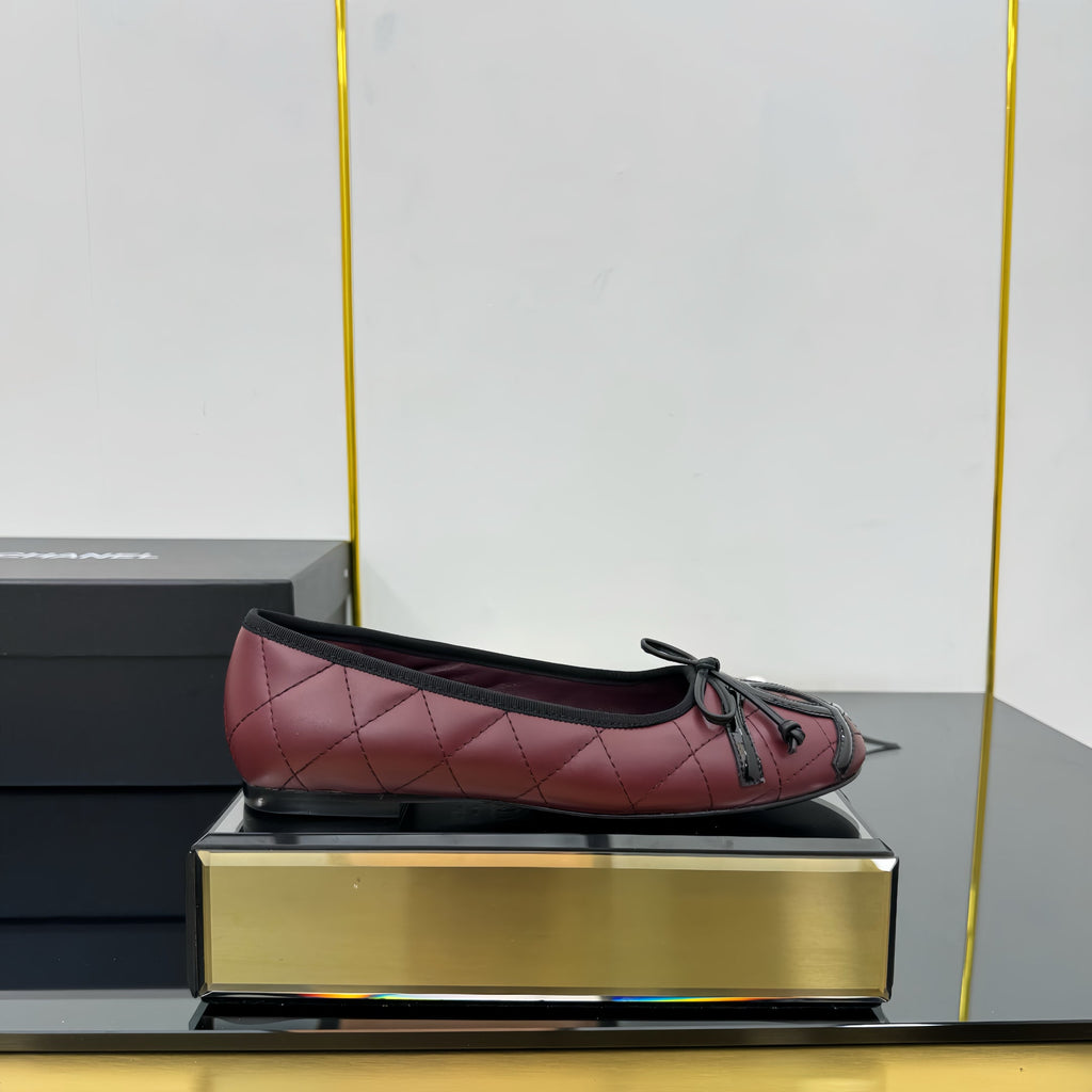 CC Loafers Burgundy Sheepskin Mix Bow 297793