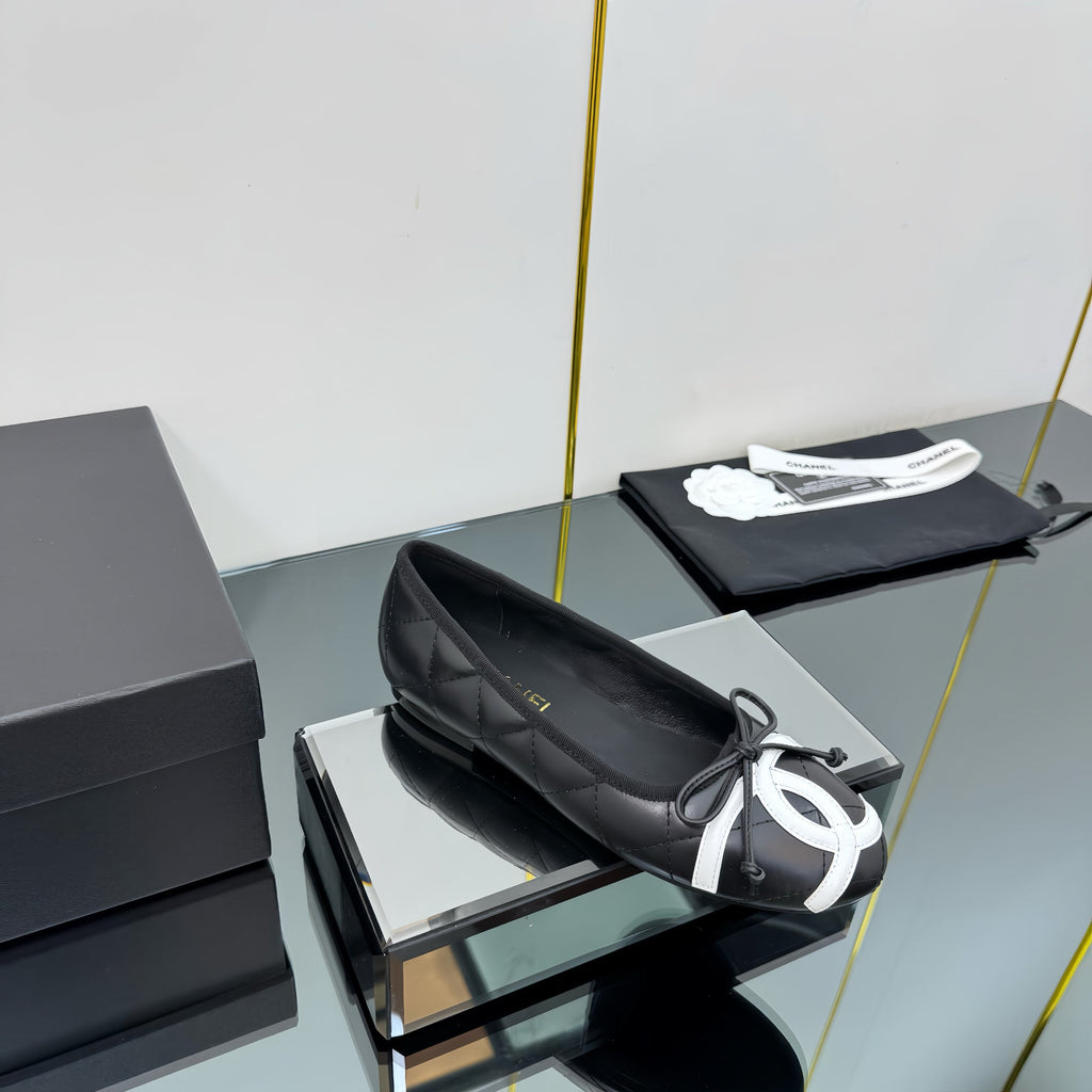 CC Loafers Black/White Sheepskin Mix Bow 297794
