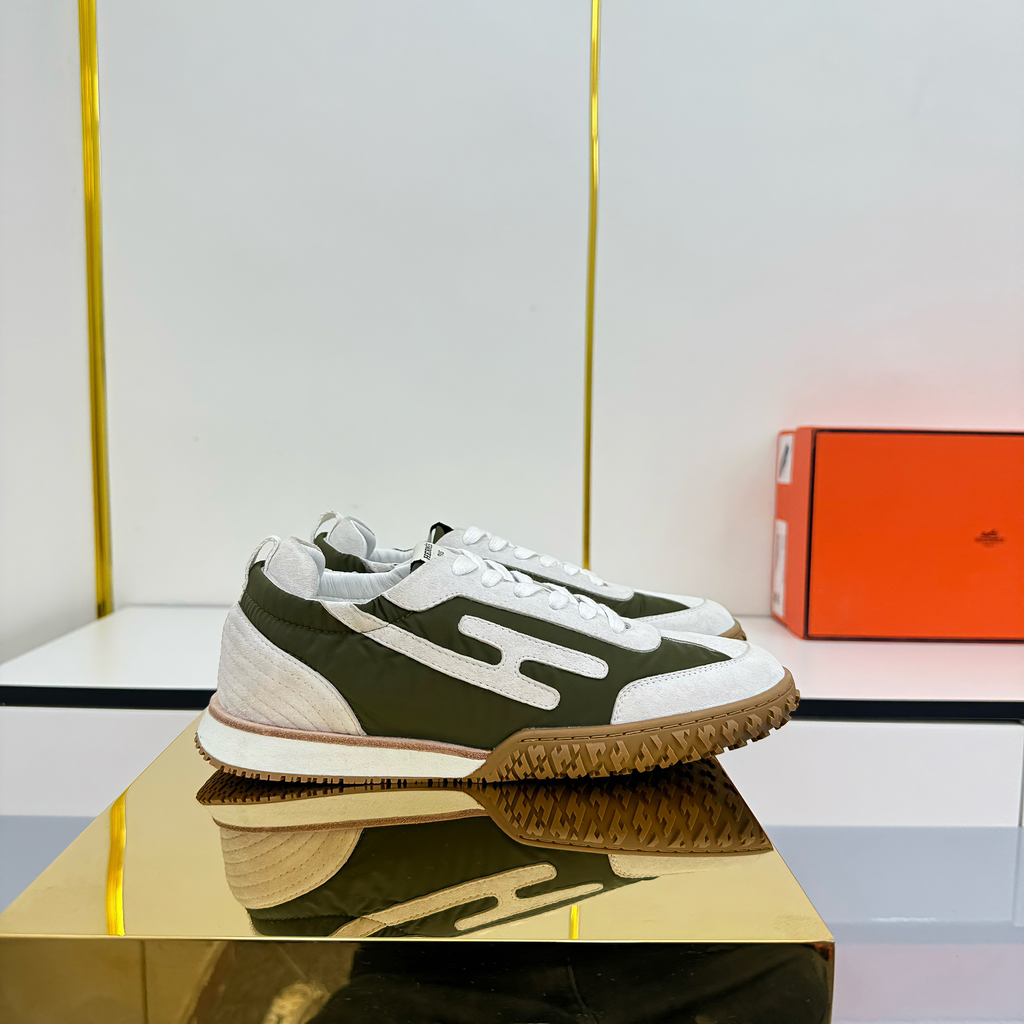 HM 2026 Casual Sneakers Olive Green Ivory Fabric Suede 667353