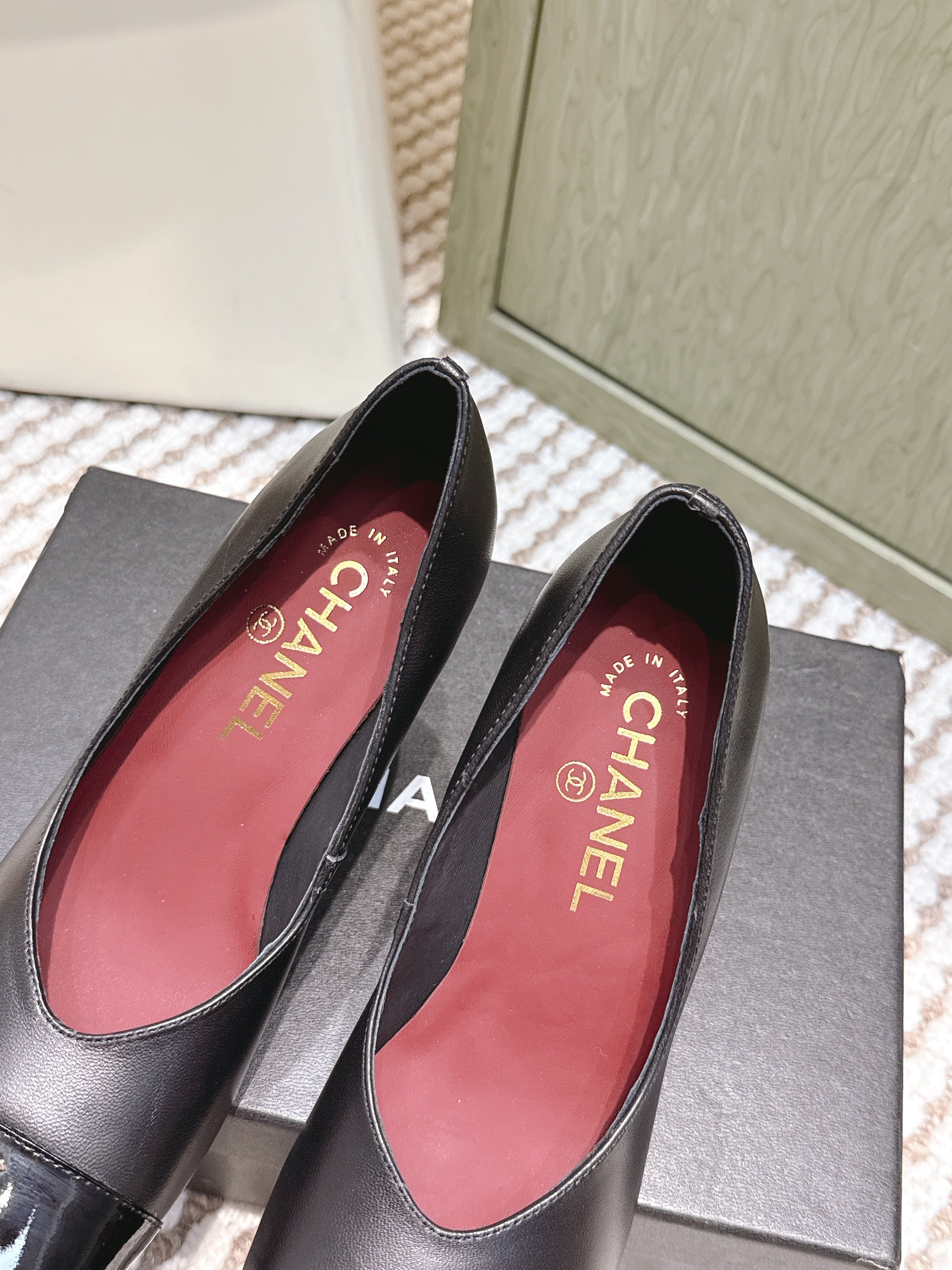 CHANEL 25S SQUARE-TOE HIGH HEELS 90MM IN BLACK CALFSKIN