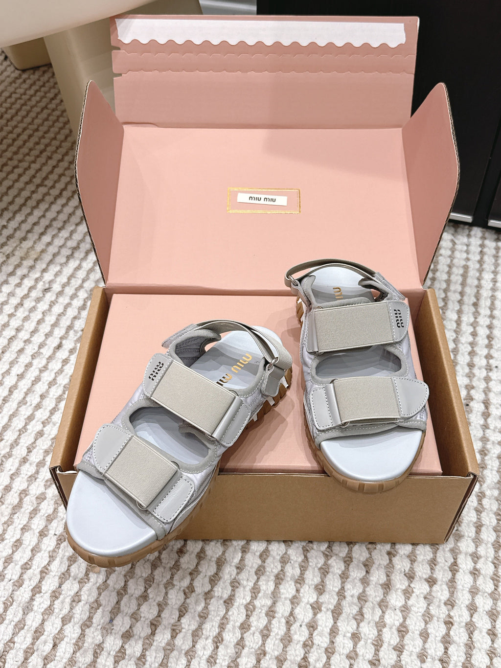 MIU 26 Platform Sandals Light Greige Leather 632332